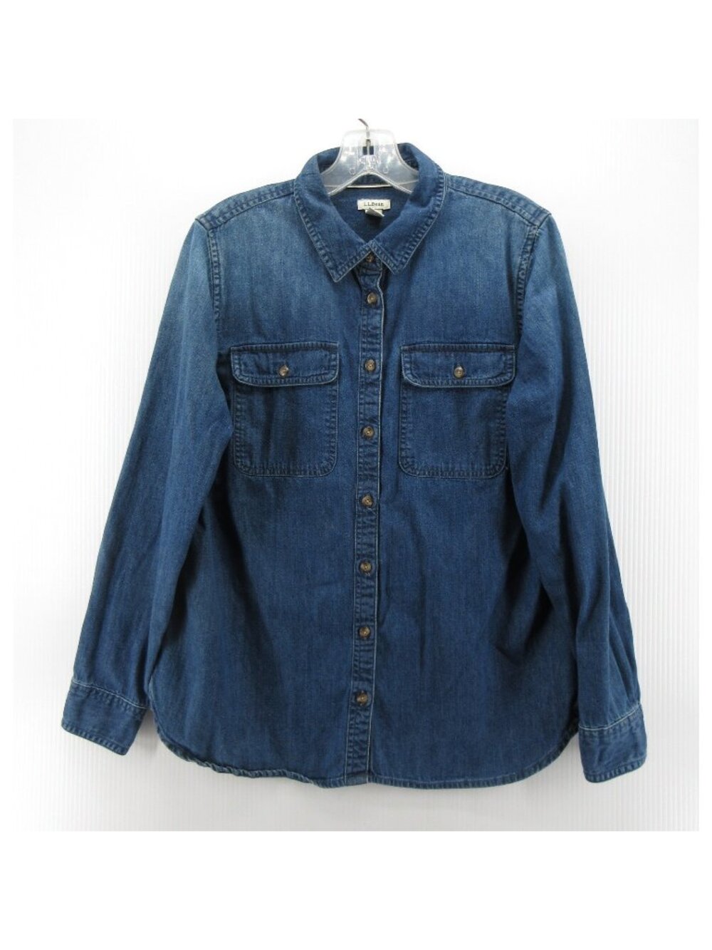 LL Bean Top Small Denim Shirt Button Up Workwear Classic Flap Pockets